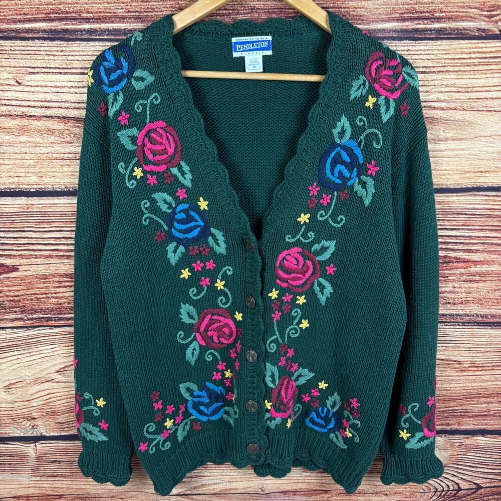 Vintage Pendleton Floral Embroidered Cardigan Sweater